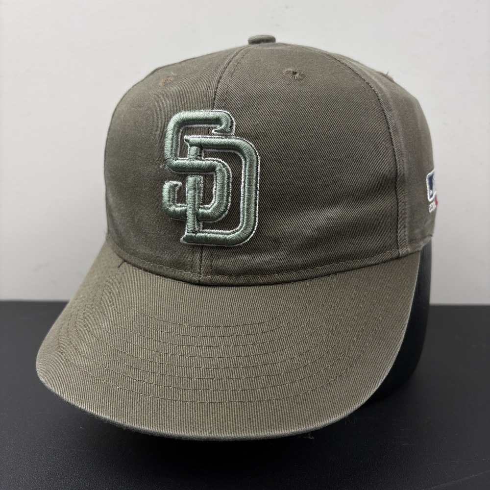 San Diego Padres Youth Strapback Hat Olive Green Embroidered SD Logo Dad Cap